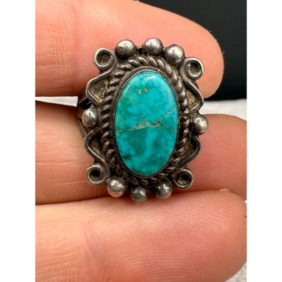Vintage Blue Stone Ring Silver Tone Southwestern Size 5.5 - Picture 4 of 9